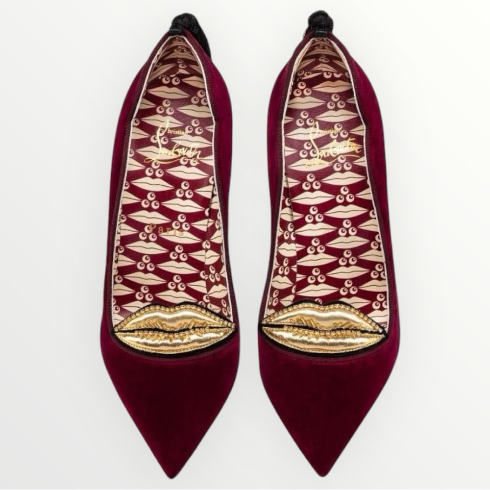 Christian Louboutin Hot Chick Kiss Velvet Burgundy Crystal Heel Pump Tassel Rare - Picture 10 of 13